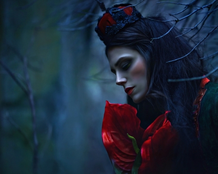 Flower girl - blue, woman, red, model, girl, agnieszka lorek, flower, laura chapman