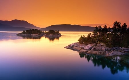 Spirit Island On Maligne Lake, Jasper NP - reflections, hills, sunset, water, canada, firs