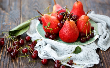 Pears & Cherries - healthy, red, fruits, pear, delicious, food, cherry, fruit