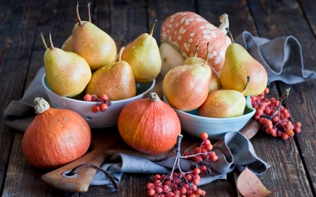 Autumn Fruits - autumn, fall, pumpkin, pears, fruits, pear, food, fruit