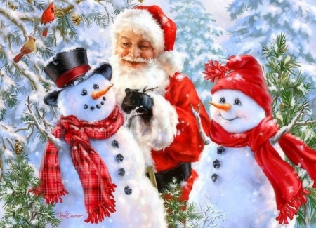 Holiday Greetings - snowman, snowmen, winter, paintings, snow, weird things people wear, holidays, xmas and new year, santa claus, cardinals, New Year, Christmas, love four seasons