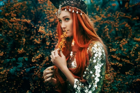 Redhead Beauty - woman, redhead, flowers, model