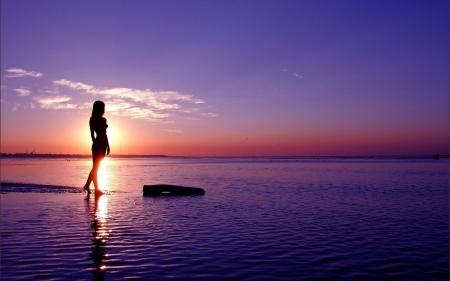 sea girl - sky, girl, sea, walk