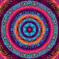 Mandala, pink, blue, and orange