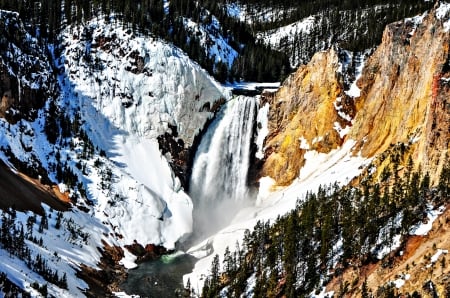 Lower Falls - Yellowstone National Park - yellowstone national park, winter, mountains, waterfall, lower falls