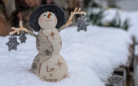 Let it snow - hat, christmas, white, snowman, winter, craciun, snowflakes, card