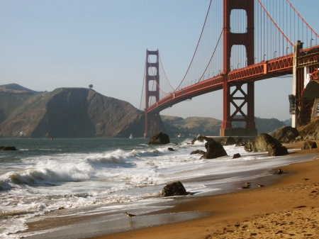 Golden Gate Bridge - san francisco bay, ocean, mountain, alcatraz, water, golden gate bridge, america, architecture, bridges, usa, us