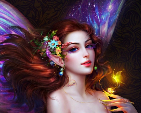 Fairy - game, girl, beauty, magical, flower, pink, woman, wings, fairy, face, luminos