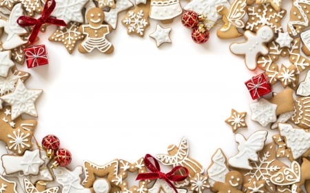 Merry Christmas! - christmas, white, frame, craciun, deco, red, cookies, card