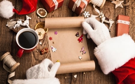 Merry Christmas! - white, red, card, coffee, santa, craciun, hand, christmas