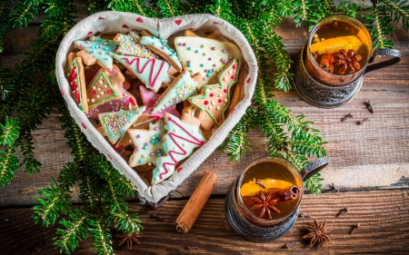 Happy Holidays! - heart, wood, deco, sweet, christmas, craciun, green, cookies, dessert