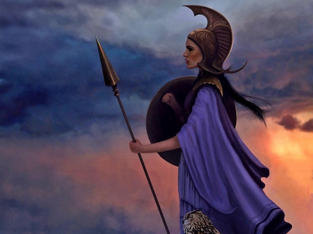 athena - spear, goddess, shield, athena