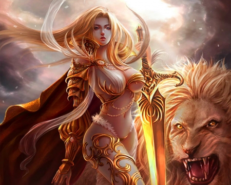 Beauty and the Beast - fantasy, art, woman, beast