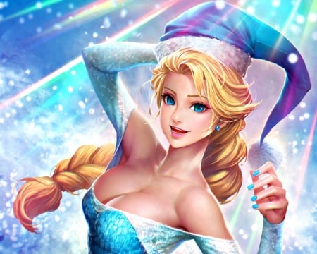 Elsa - winter, blue, girl, blonde, snow queen, fantasy, fanart, NeoArtCorE, princess, elsa, disney, art