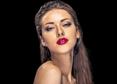 Olenka Alberti - woman, beauty, lips, girl, black, model, face, pink, lipstick, olenka alberti