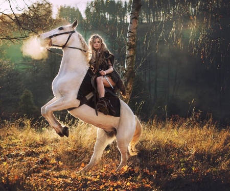 Blonde - girl, friends, love, horse