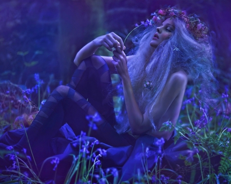 Nymph - blue, girl, forest, creative, nymph, fantasy, purple, woman, model, agnieszka lorek