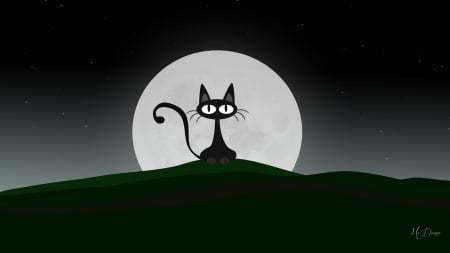 Moon Cat - halloween, sky, cat, full moon, cartoon, winter