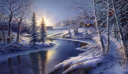 All is Calm in Winter - winter, attractions in dreams, snow, holidays, xmas and new year, cardinals, trains, nature, deer, cottages, love four seasons