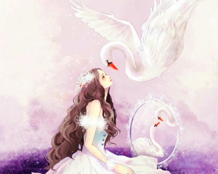 Beautiful Princess - white, woman, swan, art