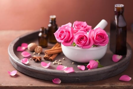 AROMATHERAPY - roses, oils, petals, relaxing, aromatherapy, buds