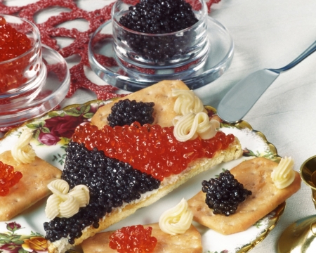 Caviar Snack - black, snack, delicious, red, food, sandwich, seafood