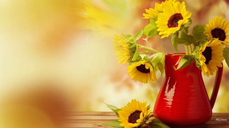 Pitcher of Sunflowers - flowers, fall, sunflowers, summer, autumn, gold, bouquet