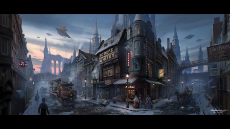 Steampunk Village - village, graphics, 3d, steampunk, cg