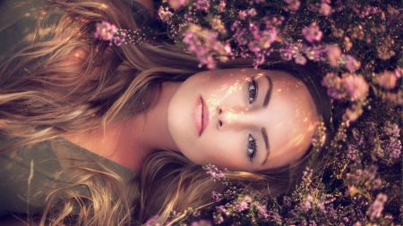 Beauty - woman, face, beauty, flowers