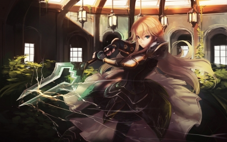 Fight For You - armor, anime, anime girl, blonde, sword, weapon