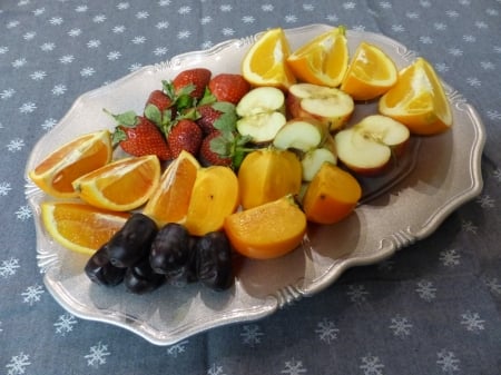 Start the new year with fruit - tablecloth, plate, fruit, table, color