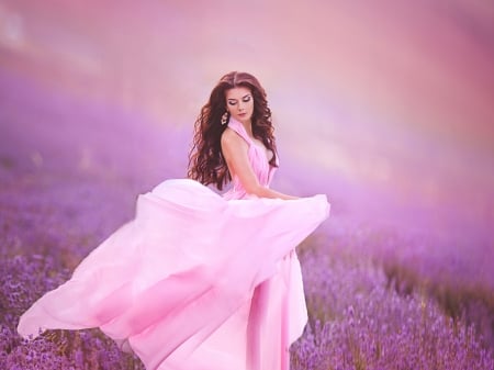 Lavender Beauty - lavender, model, girl, beauty, field