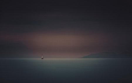 Sailboat - sea, morning, mountains, boat