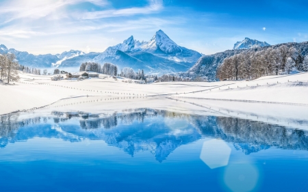 Winter Forest - snow, lake, winter, snowflakes