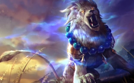 Lion of Sol - creature, heroes of newerth, fantasy, game, gemini, blue, lion of sol, art