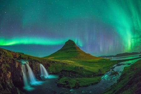 Aurora over iceland - fun, nature, Aurora, cool, iceland, mountain