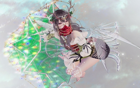 Fantasy girl - woman, rendering, girl, asian, fantasy, white, game, red, green