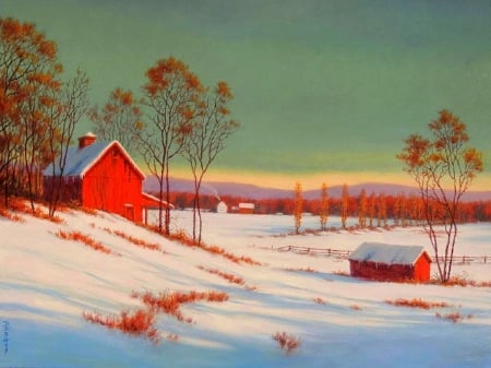 Winter Crossing - xmas and new year, attractions in dreams, draw and paint, winter, cottages, nature, love four seasons, holidays, snow, paintings