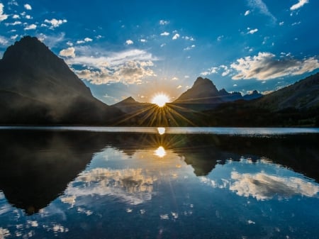 Reflecting Lake - nature, lake, reflection, clouds, mountains