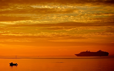 Sunsets - sky, sea, boat, clouds