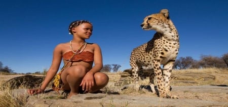 my pet cheetah - girl, dessert, cheetah, sand, africa