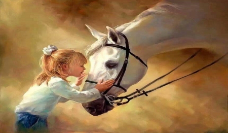 love of a horse - horse, friend, cute, painting, girl