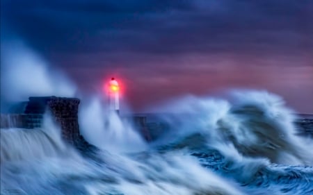 Lighthouse in Stormy Seas - nature, lighthouse, seas, stormy, architecture