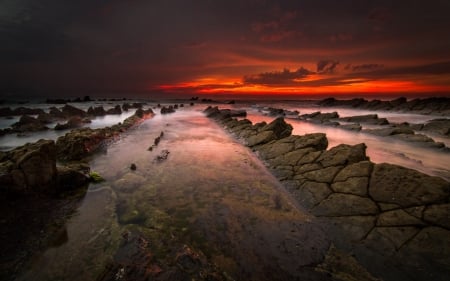 Rocky Beach - sunset, nature, overcast, beaches, rocks