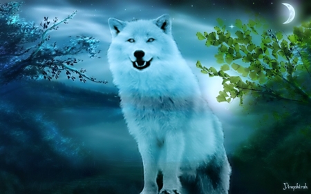 White Wolf - wolf, animal, dog, art