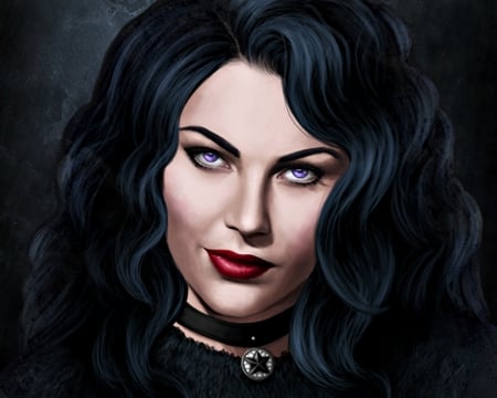 Yennefer - sorceress, game, amethyst eyes, abigailsins, portrait, girl, yennefer, black, fantasy, the witcher, art