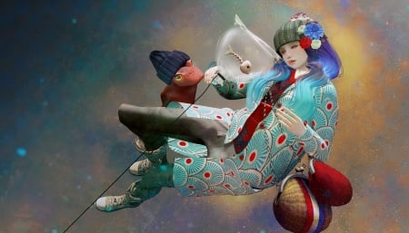 Fantasy girl - red, rendering, fantasy, game, girl, woman, blue