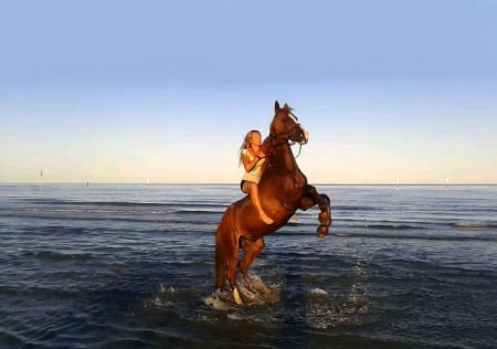 A Ride To Remember - women, fun, female, fashion, sea, models, ocean, western, girls, cowgirls, style, horses, surf, blondes, waves