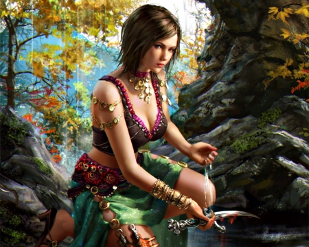 Latia - woman, girl, knife, fantasy, forest, game, legend of the cryptids, anotherwanderer, latia