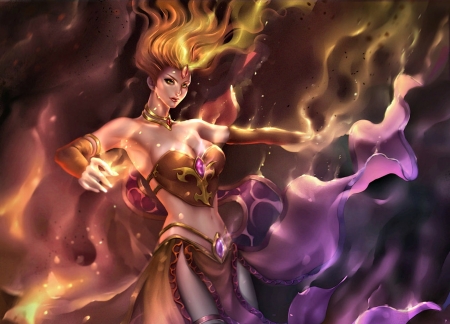 Lina - pink, game, yellow, girl, dota, fantasy, lina, chubymi, orange, luminos, woman